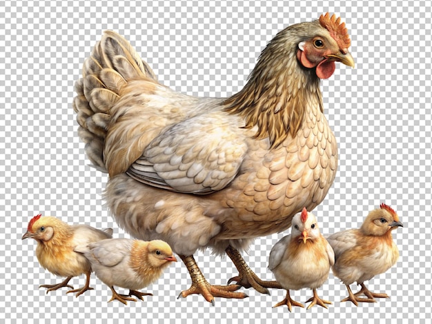 Una gallina con i suoi cuccioli