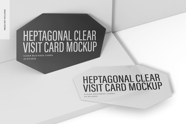 PSD heptagonal clear visit cards mockup