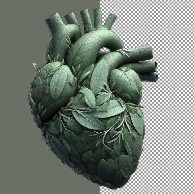 PSD Сердце из травяных листьев в человеческой органической форме png