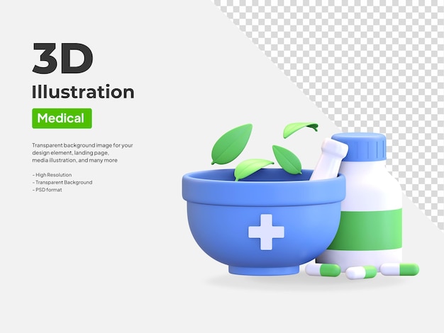 Herbal medicine icon 3d illustration render