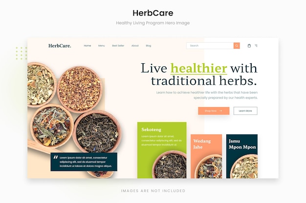 PSD herbcare - immagine dell'eroe del programma di vita sana soft traditional touch