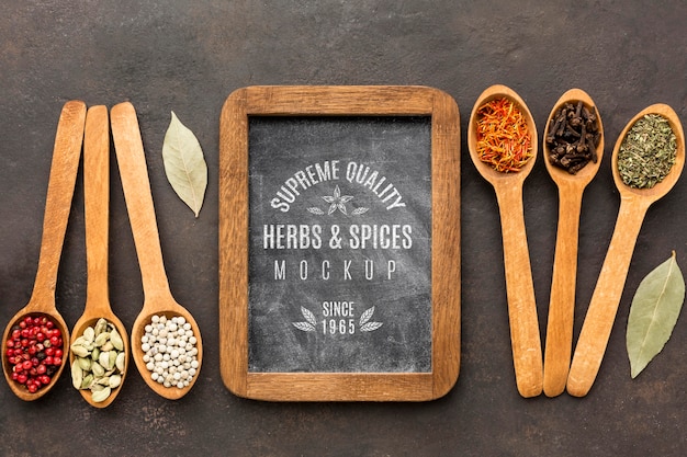 Herbs and spices mock-up flat lay