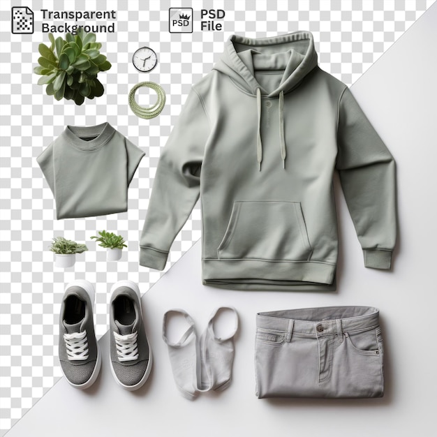 PSD herenhoodie en accessoires geïsoleerd op transparante achtergrond voor e-commerce