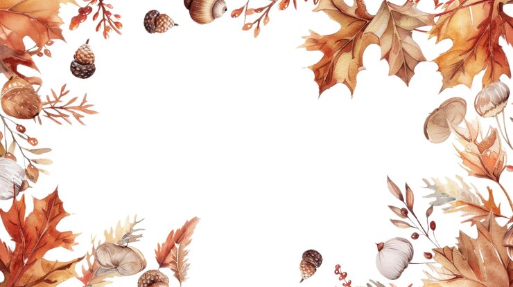PSD herfst frame met bruine eikels en bladeren geïsoleerd op een witte achtergrond aig56