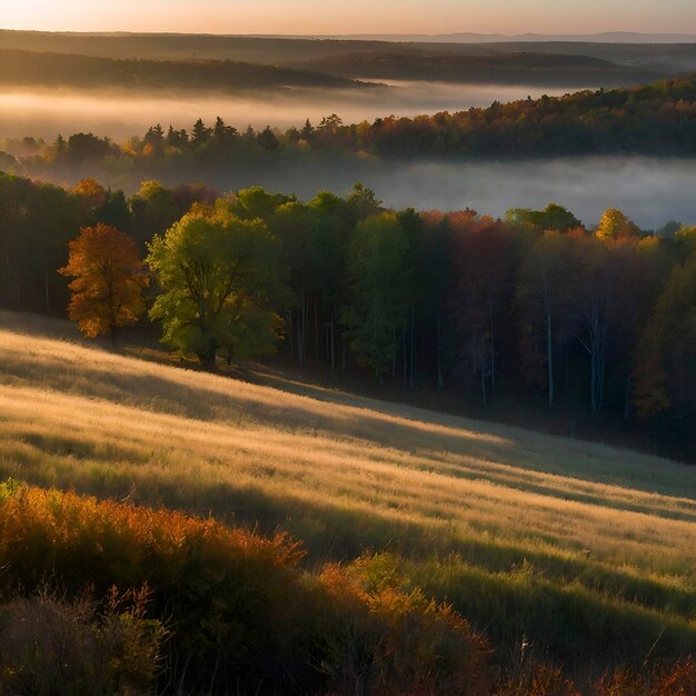 PSD herfstboslandschap in de ochtend