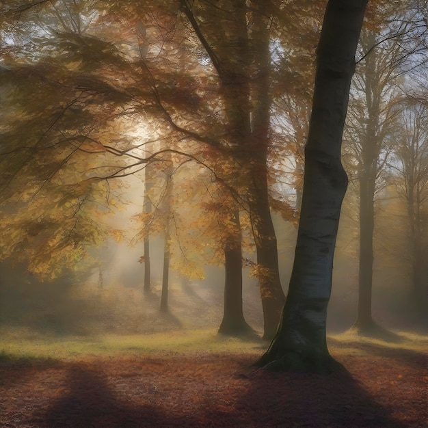 PSD herfstboslandschap in de ochtend