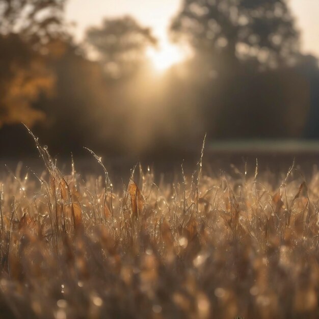 PSD herfstveld in de ochtend met ochtendzonneschijn en glinsterende dauw