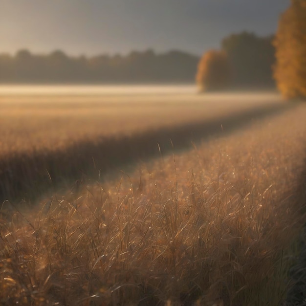 PSD herfstveld in de ochtend met ochtendzonneschijn en glinsterende dauw