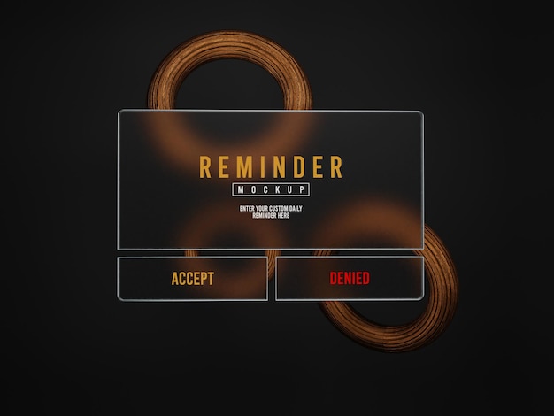 Herinnering notificatie interface glas morfisme mockup