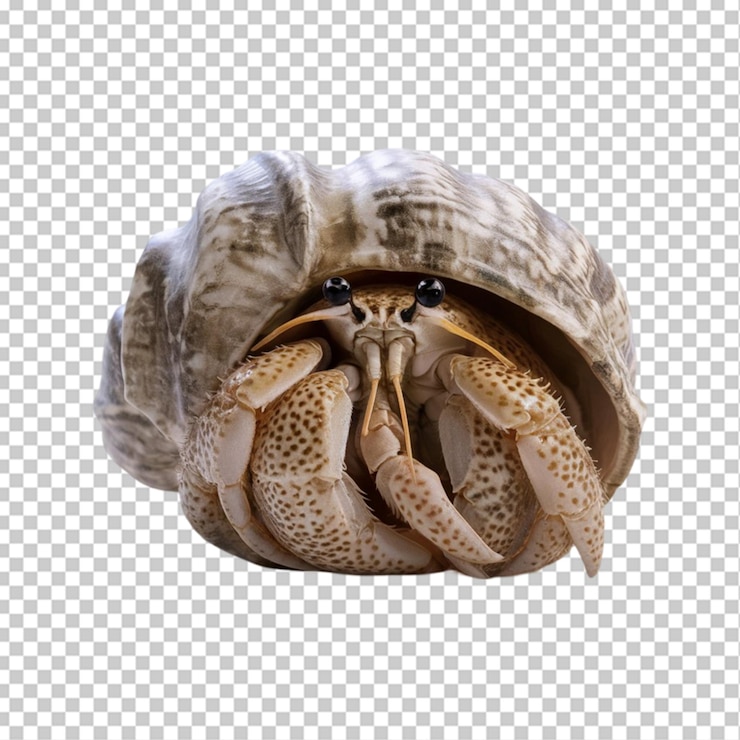 PSD hermit crab in its shell isolated on transparent background