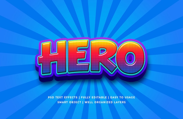 Hero cartoon 3d text style effect