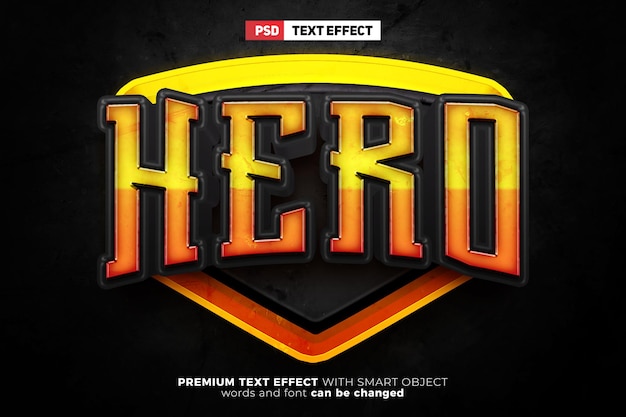 PSD Шаблон макета логотипа киберспортивной команды hero 3d редактируемый текстовый эффект