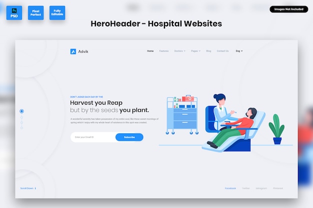 PSD hero header for hospital websites