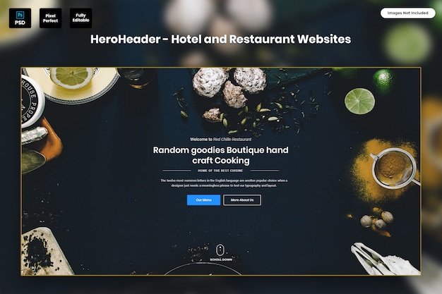 Hero header for hotel and restaurant websites