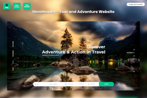 PSD hero header for tour and adventure websites