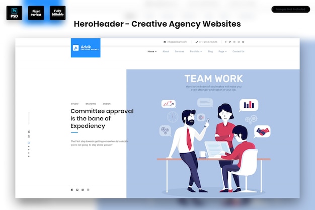 PSD hero header voor websites van creative agency