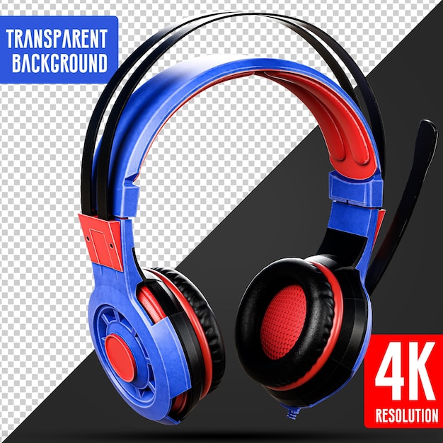 PSD hero hoofdtelefoon blauw en rood 3d-rendering met transparante achtergrond