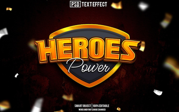 PSD hero power text effect (ヒーロー パワー テキスト エフェクト フォント 編集 タイポグラフィー 3d テキスト)