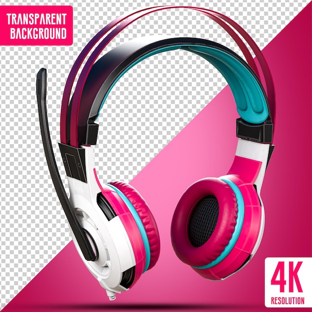 PSD hero słuchawki biało-różowe renderowanie 3d z przezroczystym tłem