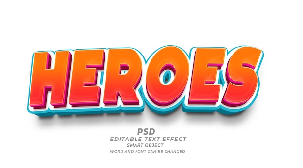 PSD psd-шаблон photoshop с редактируемым текстовым эффектом heroes 3d