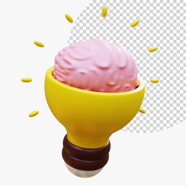 Hersenen in de gele gloeilamp Creatieve conceptuele brainstorm geest creatief idee inspiratie brainstorm ontwikkeling bedrijfsoplossing innovatie en denken 3D-rendering