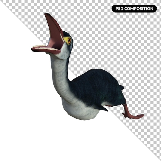 PSD dinosauro hesperornis isolato rendering 3d