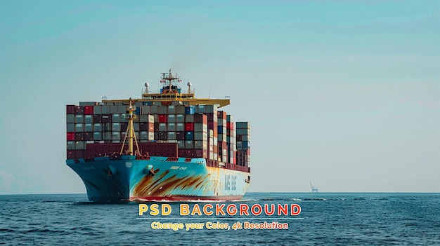 PSD het enorme containerschip exporteert en importeert naar een ander land op zee.