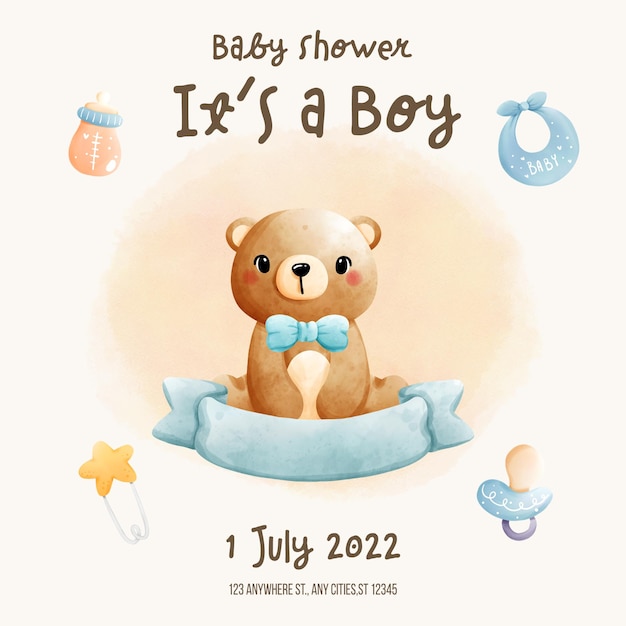 PSD het is een uitnodigingssjabloon voor een jongensbaby shower babyjongen