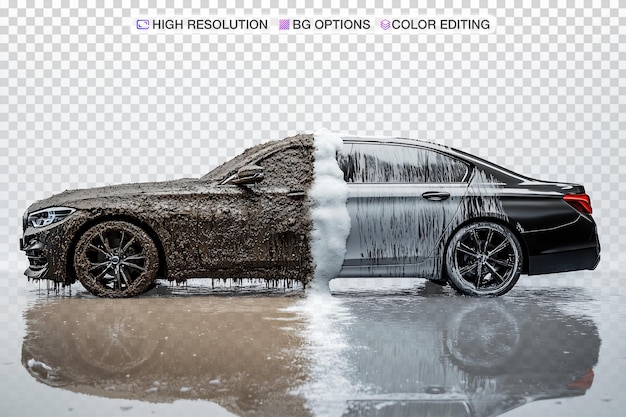 Het schitterende contrast van een auto voor en na het wassen