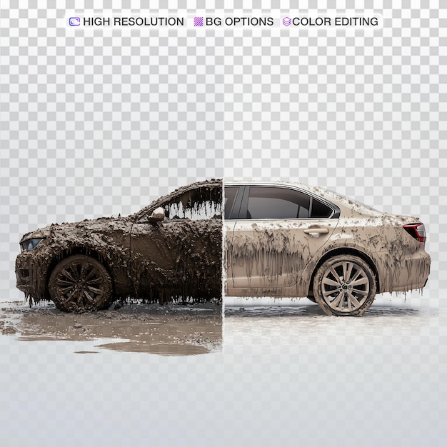 Het schitterende contrast van een auto voor en na het wassen