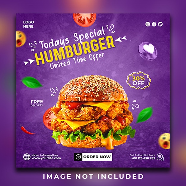 Het speciale Humburger- en voedselmenu-sjabloon voor sociale media van vandaag