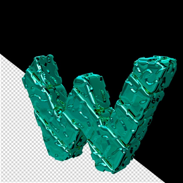 PSD het turquoise ongepolijste 3d-symbool draaide naar de linker letter w.