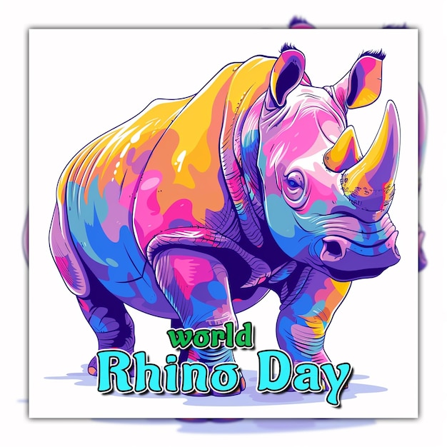 Het vieren van de wereld rhinoceros dag 22 september en de wereld dieren dag voor sociale media post design