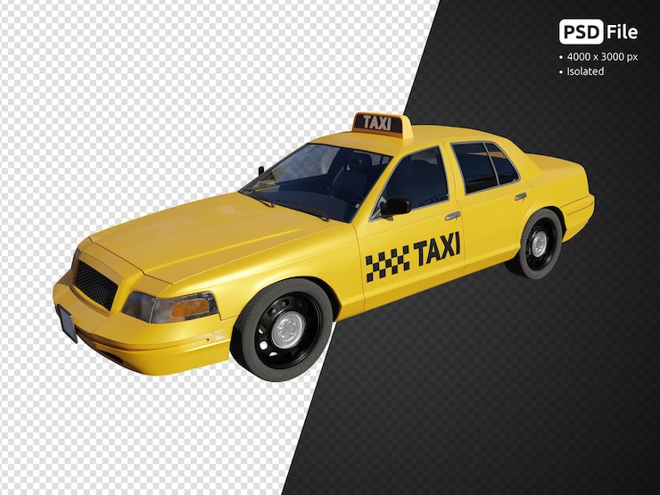 PSD het zijvooraanzicht van de taxicabine isoleerde 3d render