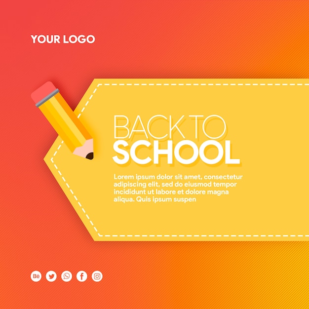 Hete banner sociale media terug naar school met potlood