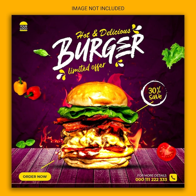 Hete en heerlijke hamburger social media banner