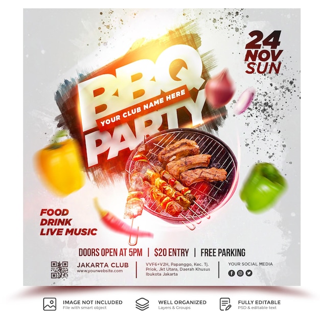 PSD hete gegrilde bbq-feest social media poster sjabloon