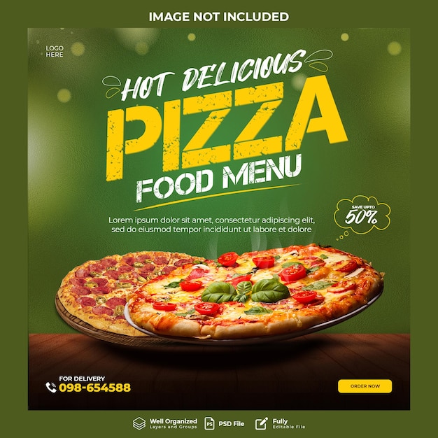Hete heerlijke pizza instagram social media post