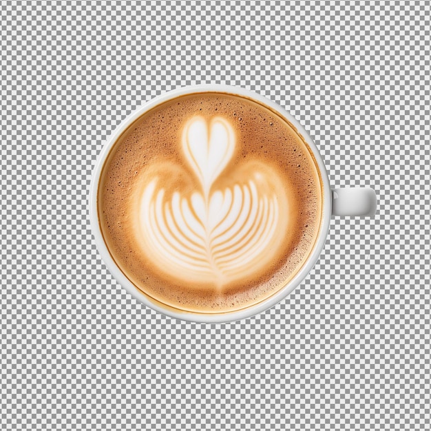 Hete koffie cappuccino latte kunst geïsoleerd op een witte achtergrond