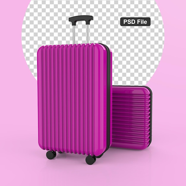Hete roze koffer reiziger op een gekleurde achtergrond geïsoleerd
