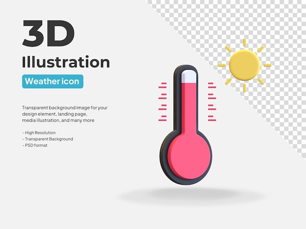 PSD hete temperatuur hoog met zon weerpictogram 3d render illustratie