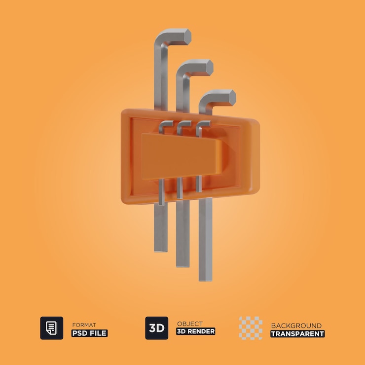 PSD hex key set 3d illustration premium psd