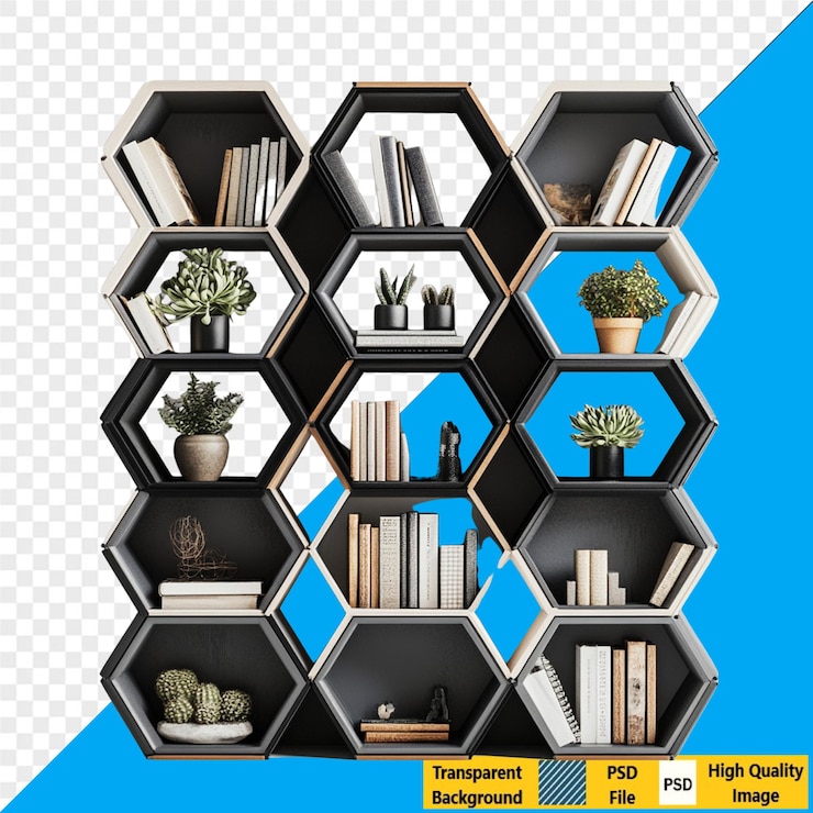 PSD hexagon bookshelf room divider