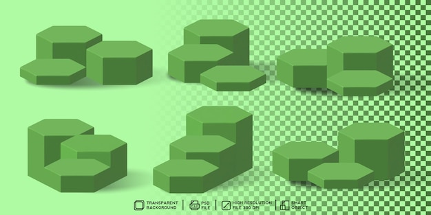 hexagon display green podium set for product backdrop 3d rendering