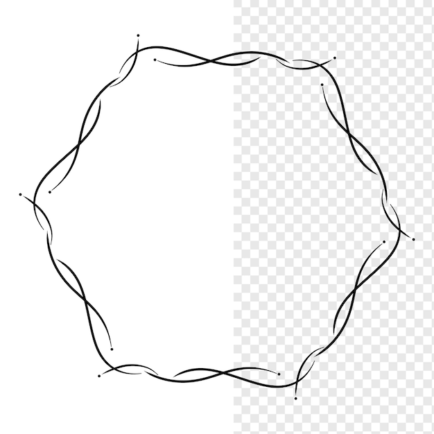 hexagon frame with black lines art border transparent background