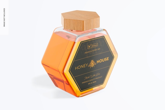 Hexagon shaped honey jar mockup, perspective