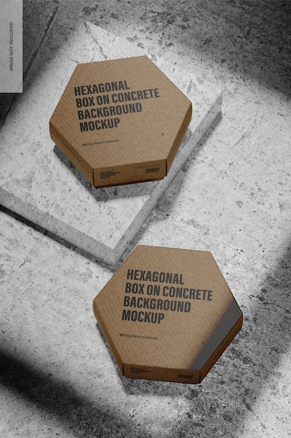 Hexagonal boxes on concrete background mockup, high angle view