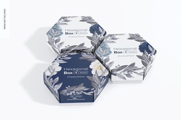 PSD hexagonal boxes set mockup