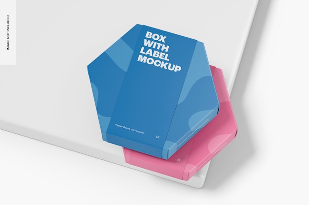 Hexagonal boxes with label mockup, stacked