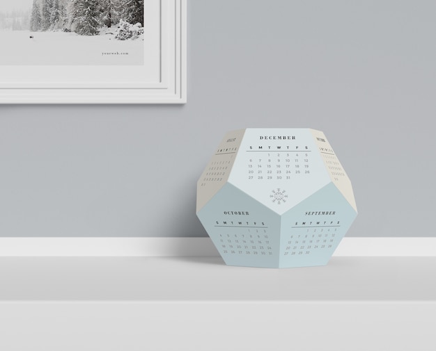 PSD hexagonal calendar conceput on table